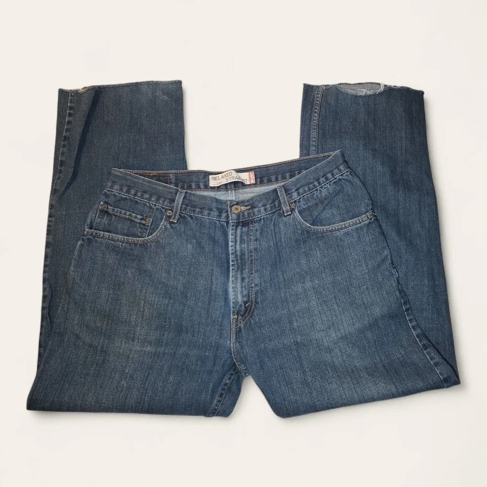 Levis 559 Relaxed‎ Straight Jeans Mens 36x29 Dark Wash Denim Raw Hem Cutoff